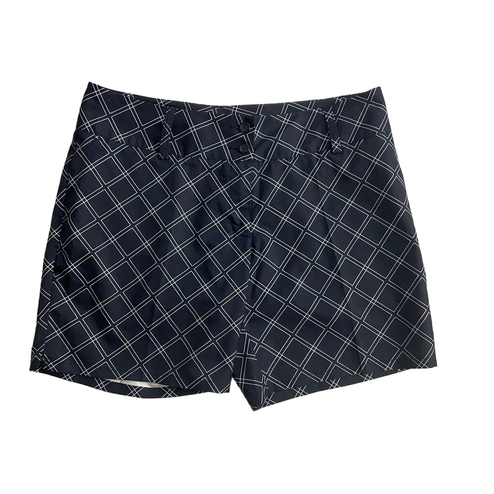 Adidas Navy White Grid Pattern 2Button Closure Athletic Casual‎ Shorts Size 12